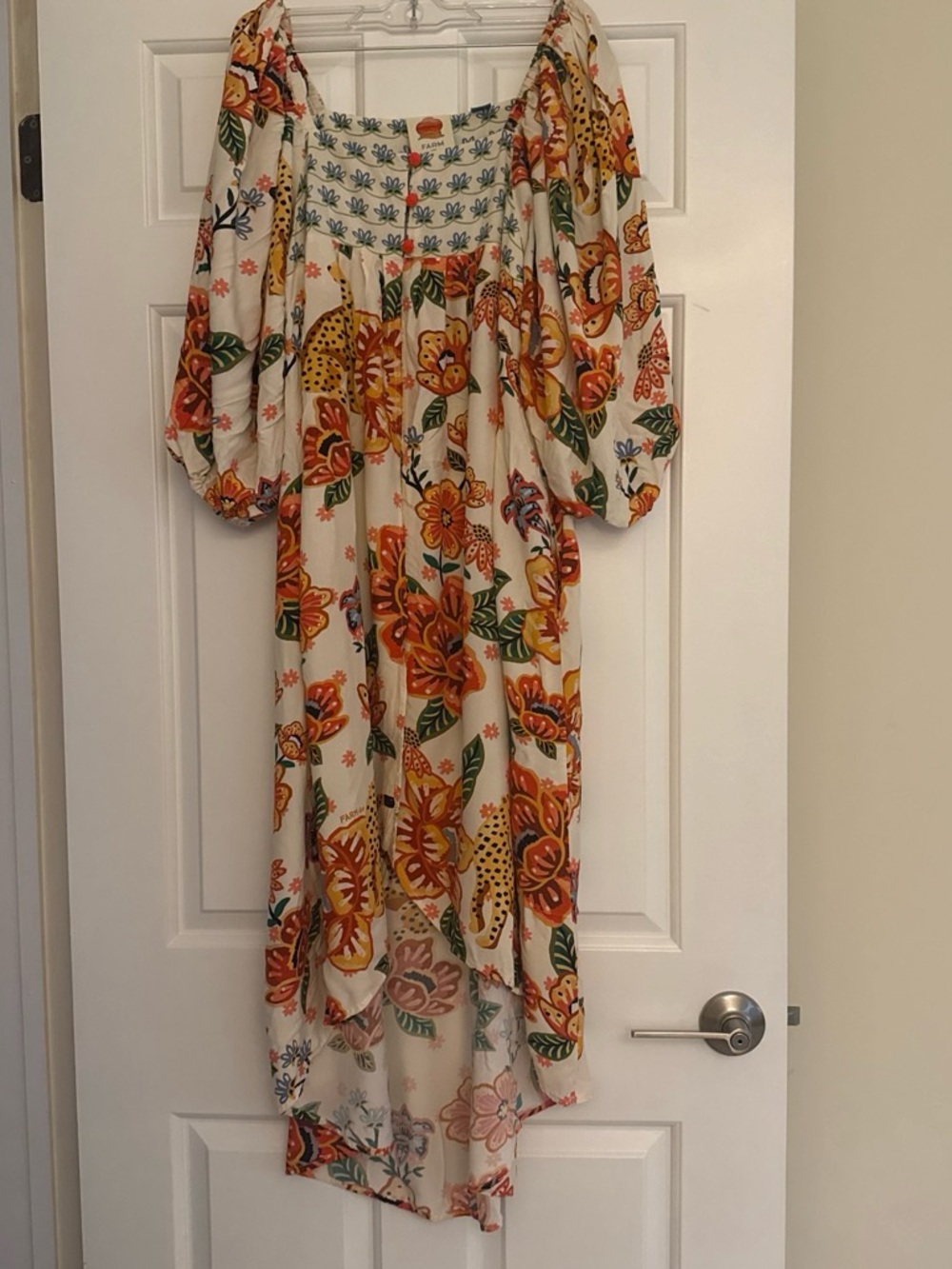 Anthropologie Cream Midi Dress with Orange Floral Print